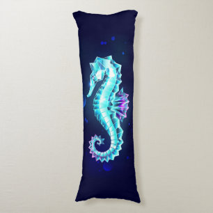 Crystal Ice Seahorse op blauwe achtergrond Lichaamskussen