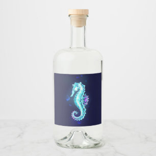 Crystal Ice Seahorse op blauwe achtergrond Likeurfles Etiket