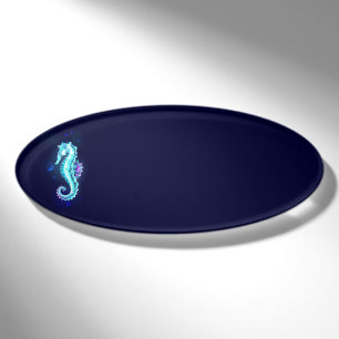 Crystal Ice Seahorse op blauwe achtergrond Naambadge