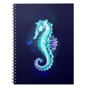 Crystal Ice Seahorse op blauwe achtergrond Notitieboek