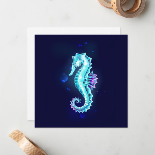 Crystal Ice Seahorse op blauwe achtergrond Notitiekaartje (Voorkant / Achterkant in situ)
