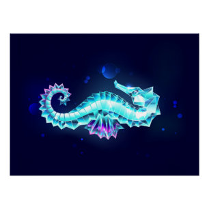 Crystal Ice Seahorse op blauwe achtergrond Perfect Poster