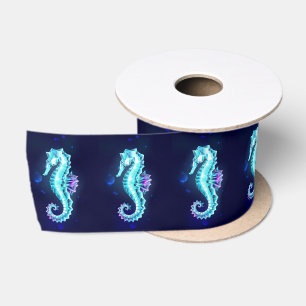 Crystal Ice Seahorse op blauwe achtergrond Satijnen Lint