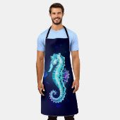 Crystal Ice Seahorse op blauwe achtergrond Schort (Gedragen)
