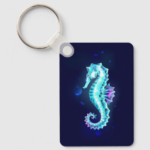 Crystal Ice Seahorse op blauwe achtergrond Sleutelhanger