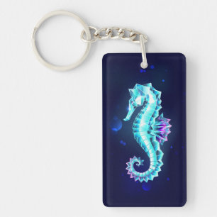 Crystal Ice Seahorse op blauwe achtergrond Sleutelhanger