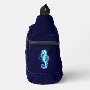Crystal Ice Seahorse op blauwe achtergrond Sling Bag