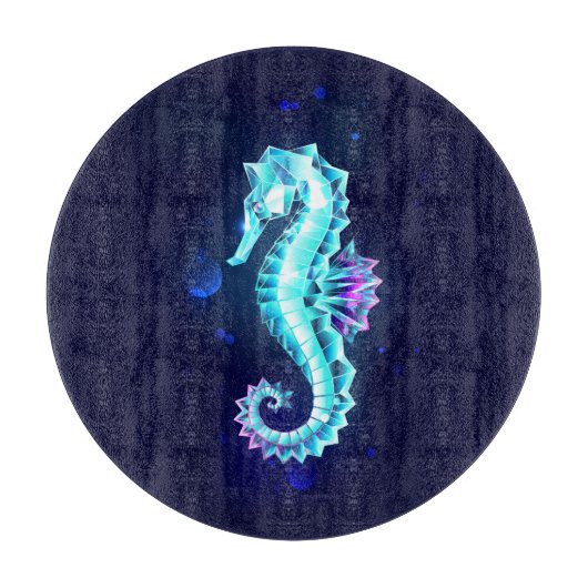 Crystal Ice Seahorse op blauwe achtergrond Snijplank (Voorkant)