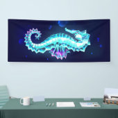 Crystal Ice Seahorse op blauwe achtergrond Spandoek (Beurs)