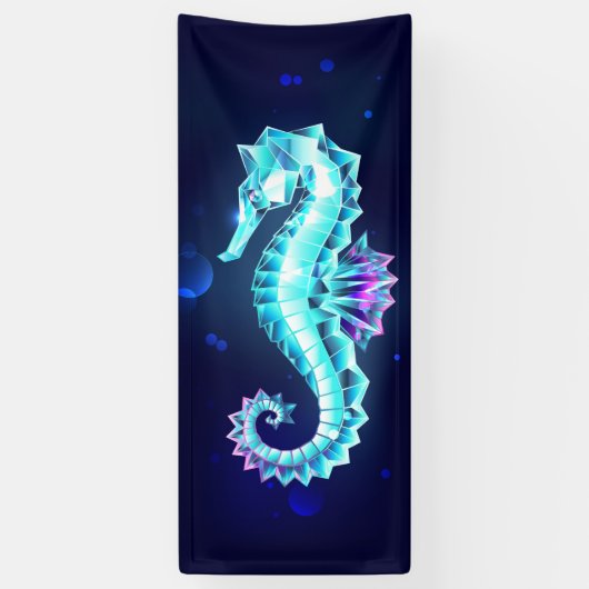 Crystal Ice Seahorse op blauwe achtergrond Spandoek (Verticaal)