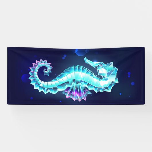 Crystal Ice Seahorse op blauwe achtergrond Spandoek (Horizontaal)
