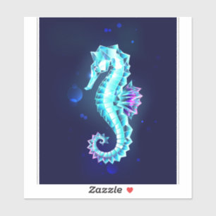 Crystal Ice Seahorse op blauwe achtergrond Sticker