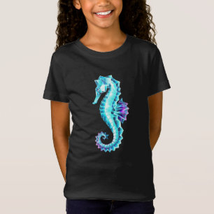 Crystal Ice Seahorse op blauwe achtergrond T-shirt