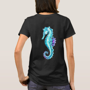 Crystal Ice Seahorse op blauwe achtergrond T-shirt