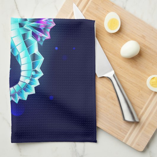 Crystal Ice Seahorse op blauwe achtergrond Theedoek (Quarter Fold)