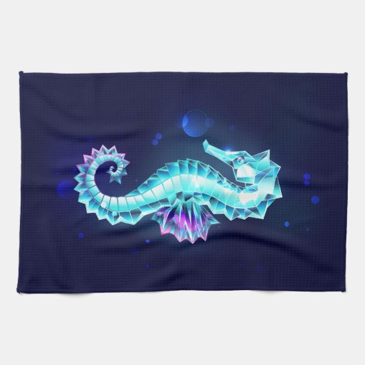 Crystal Ice Seahorse op blauwe achtergrond Theedoek (Horizontaal)