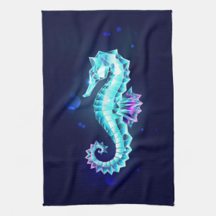 Crystal Ice Seahorse op blauwe achtergrond Theedoek