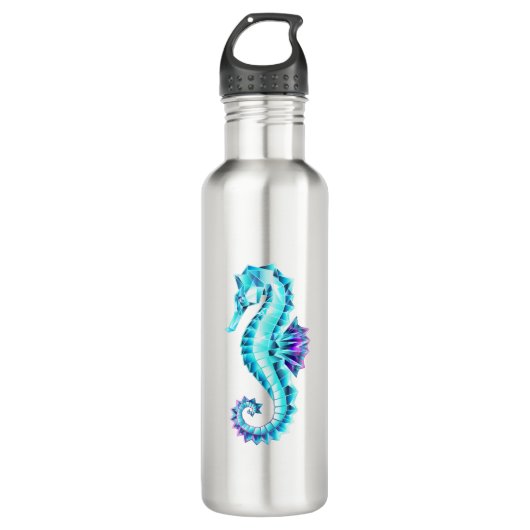 Crystal Ice Seahorse op blauwe achtergrond Waterfles (Voorkant)