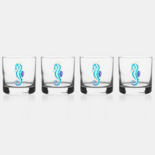 Crystal Ice Seahorse op blauwe achtergrond Whisky Glas