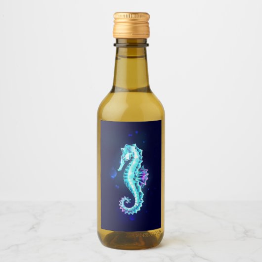 Crystal Ice Seahorse op blauwe achtergrond Wijn Etiket (Voorkant)