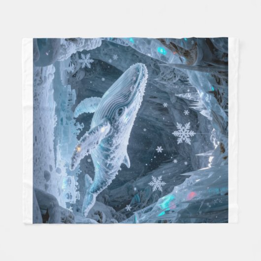 Crystal Ice Whale in Enchanted Frozen Cavern Fleece Deken (Voorkant (Horizontaal))