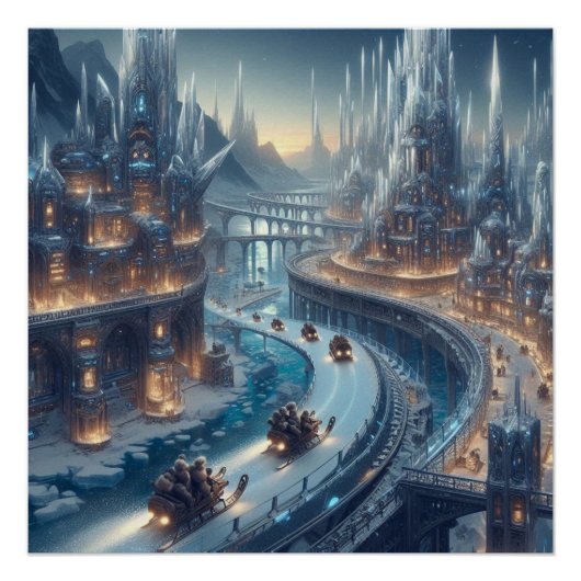 Crystal Ice World Fantasy Art Glossy Poster (Voorkant)
