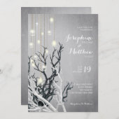 Crystal Light String White Branch Grey Wedding Kaart (Voorkant / Achterkant)