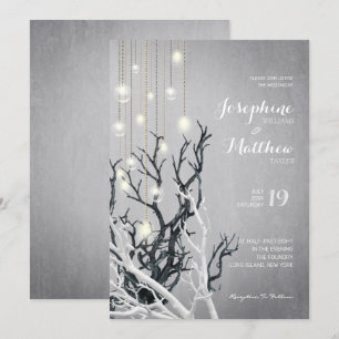 Crystal Light String White Branch Grey Wedding Kaart