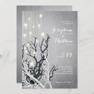 Crystal Light String White Branch Grey Wedding Kaart