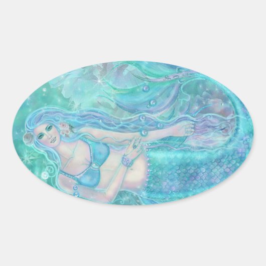 Crystal Mermaid dromen van Renee Lavoie Ovale Sticker (Voorkant)