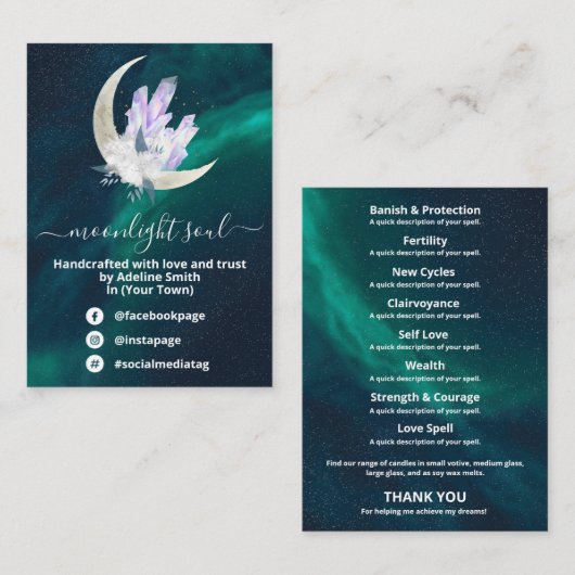 Crystal Moon Galaxy Spell Jar Kit Visitekaartje (Voorkant / Achterkant)