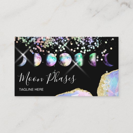 Crystal Moon Phases Celestial Holograaf Mystical Visitekaartje (Voorkant)