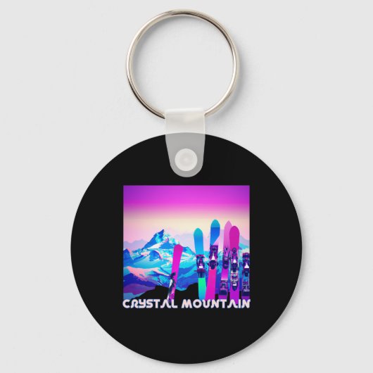Crystal Mountain Ski Retro 80's Style Skiën en S Sleutelhanger (Voorkant)