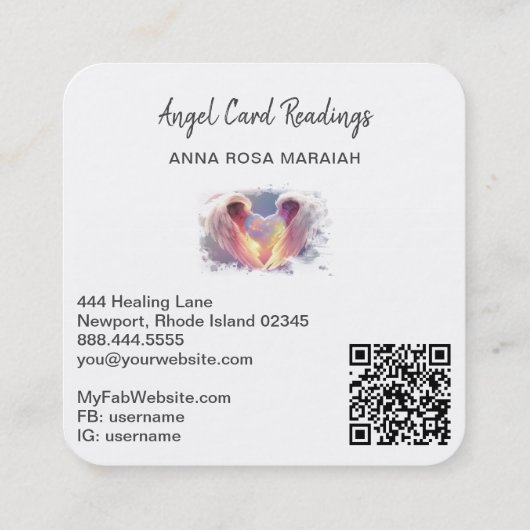 *~* Crystal Opal Heart QR Angel Wings AP78 Blauw Vierkante Visitekaartje (Achterkant)