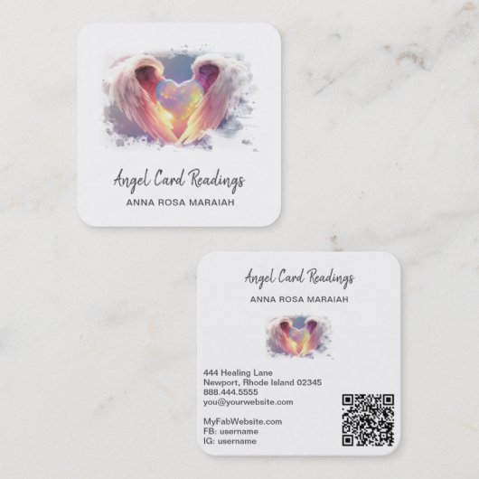 *~* Crystal Opal Heart QR Angel Wings AP78 Blauw Vierkante Visitekaartje (Voorkant / Achterkant)