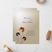 Crystal Pansies Dank u Notecards Notitiekaartje (Voorkant / Achterkant in situ)