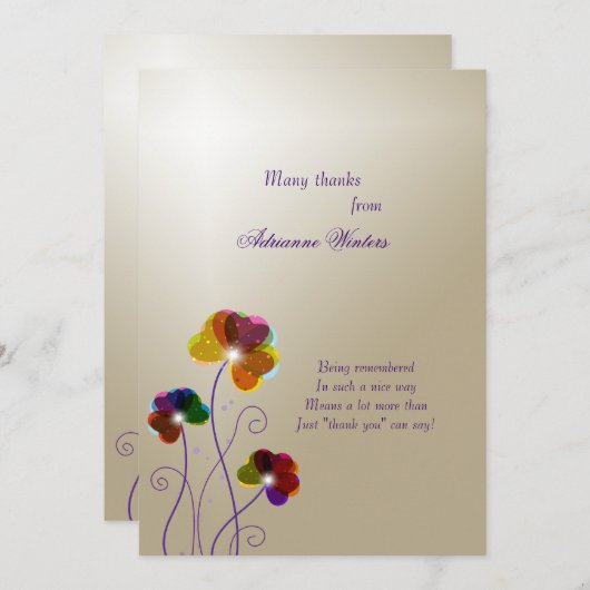 Crystal Pansies Dank u Notecards Notitiekaartje (Voorkant / Achterkant)