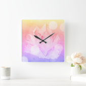 *Crystal Peaceful Pink Lavender Gold Healing Vibes Vierkante Klok (Huis)
