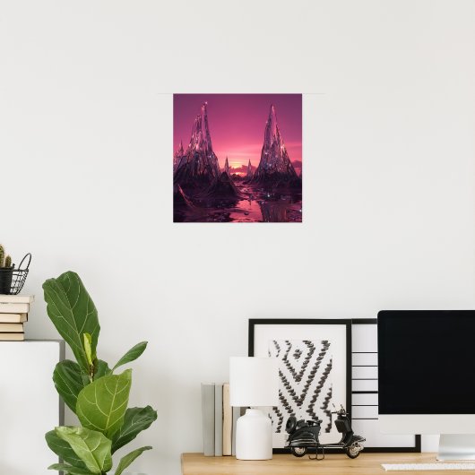 Crystal Peaks under a Vibrant Pink Sunset Poster (Thuiskantoor)