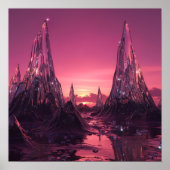 Crystal Peaks under a Vibrant Pink Sunset Poster (Voorkant)