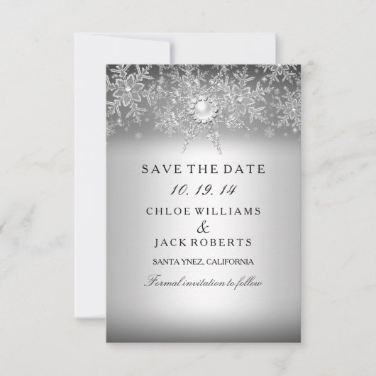 Crystal Pearl Snowflake Silver Save the Date (Voorkant)