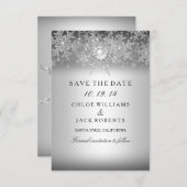 Crystal Pearl Snowflake Silver Save the Date (Voorkant / Achterkant)