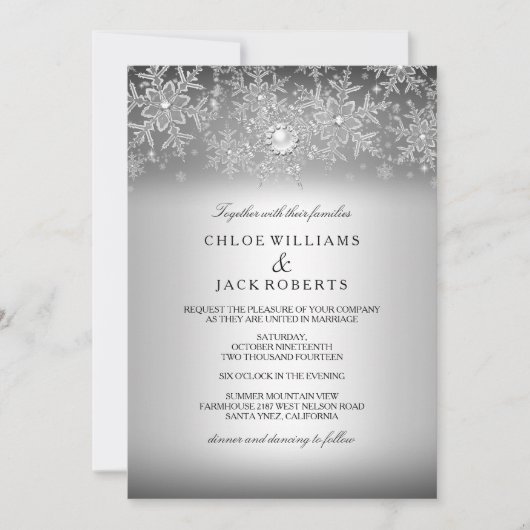 Crystal Pearl Snowflake Silver Winter Wedding Kaart (Voorkant)
