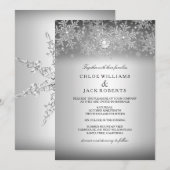 Crystal Pearl Snowflake Silver Winter Wedding Kaart (Voorkant / Achterkant)
