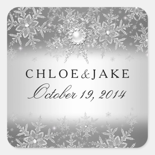 Crystal Pearl Snowflake Silver Winter Wedding Vierkante Sticker (Voorkant)