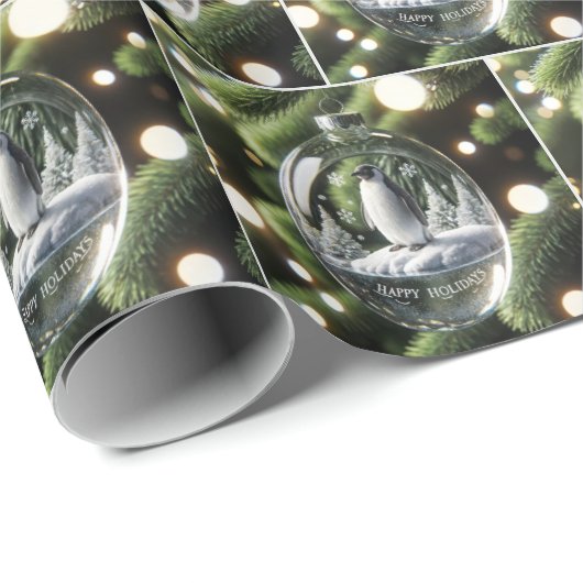 Crystal Penguin Ornament op Pine Tree Cadeaupapier (Rol Hoek)