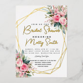 Crystal Pink Peach Rozen Waterverf Vrijgezellenfee Folie Uitnodiging (Voorkant)