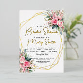 Crystal Pink Peach Rozen Waterverf Vrijgezellenfee Folie Uitnodiging (Staand Voorkant)