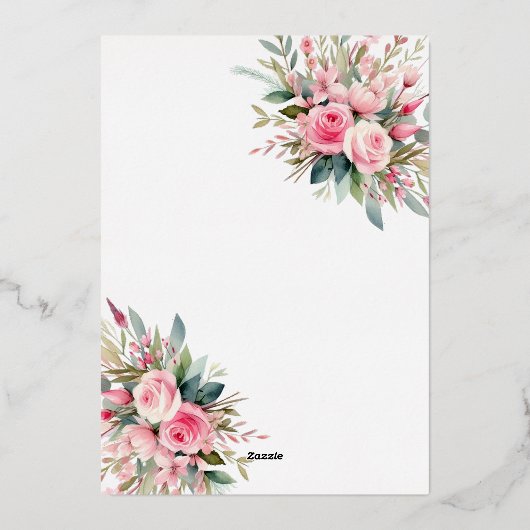 Crystal Pink Peach Rozen Waterverf Vrijgezellenfee Folie Uitnodiging (Achterkant)