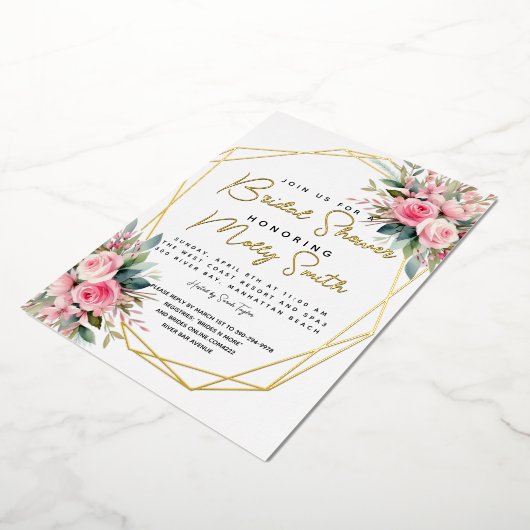 Crystal Pink Peach Rozen Waterverf Vrijgezellenfee Folie Uitnodiging (Gedraaid)